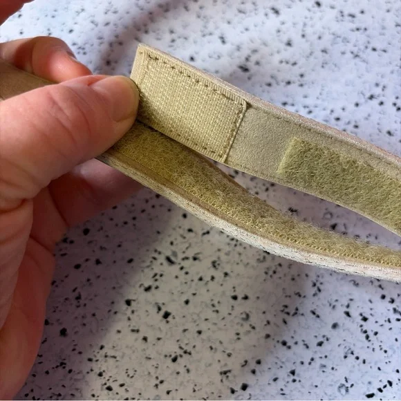 Details by Ursula Tan Leather Belt Tooled Stone Marble Brass Buckle Adjustable - Picture 6 of 6